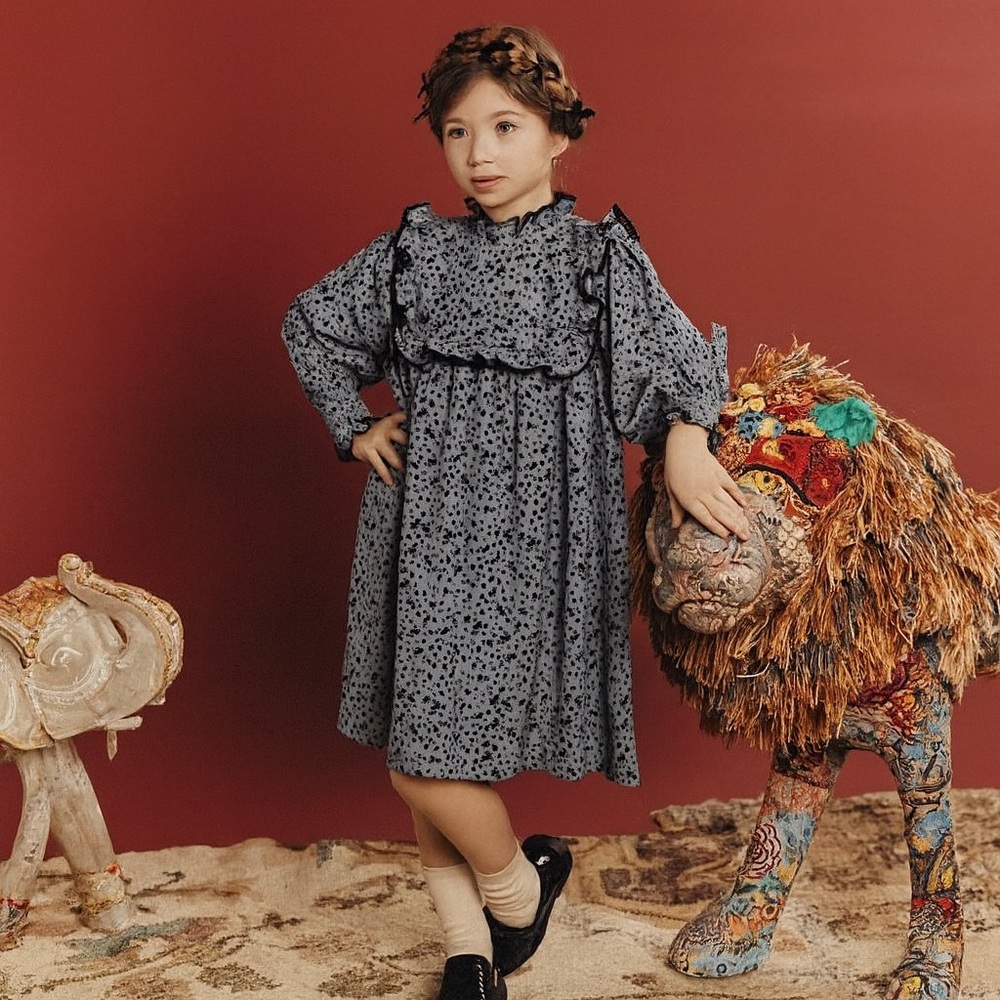 Teela New‎ York Yoke Trim Dress Ditsy Floral Long Sleeve Peasant Girls Size 12